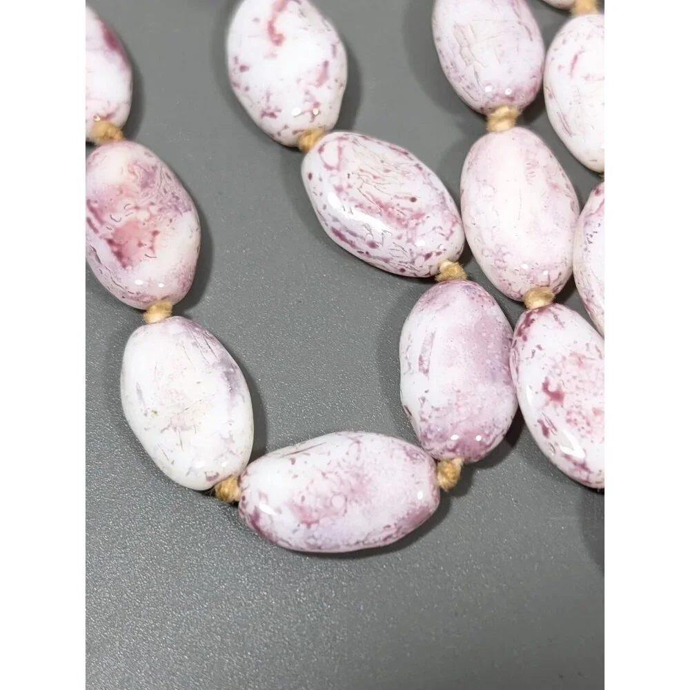 Vintage Italian Mottled Glass Bead Necklace Purple Single Long Strand 52